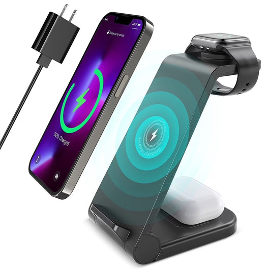 3-in-1 Fast Wireless Charging Station for iPhone, AirPods, and Apple Watch - 23W Compatible with iPhone 17/16E/15/14/13/12/11 Pro Max, AirPods 4/3/2/Pro, Apple Watch Series 2-11, and Samsung Devices