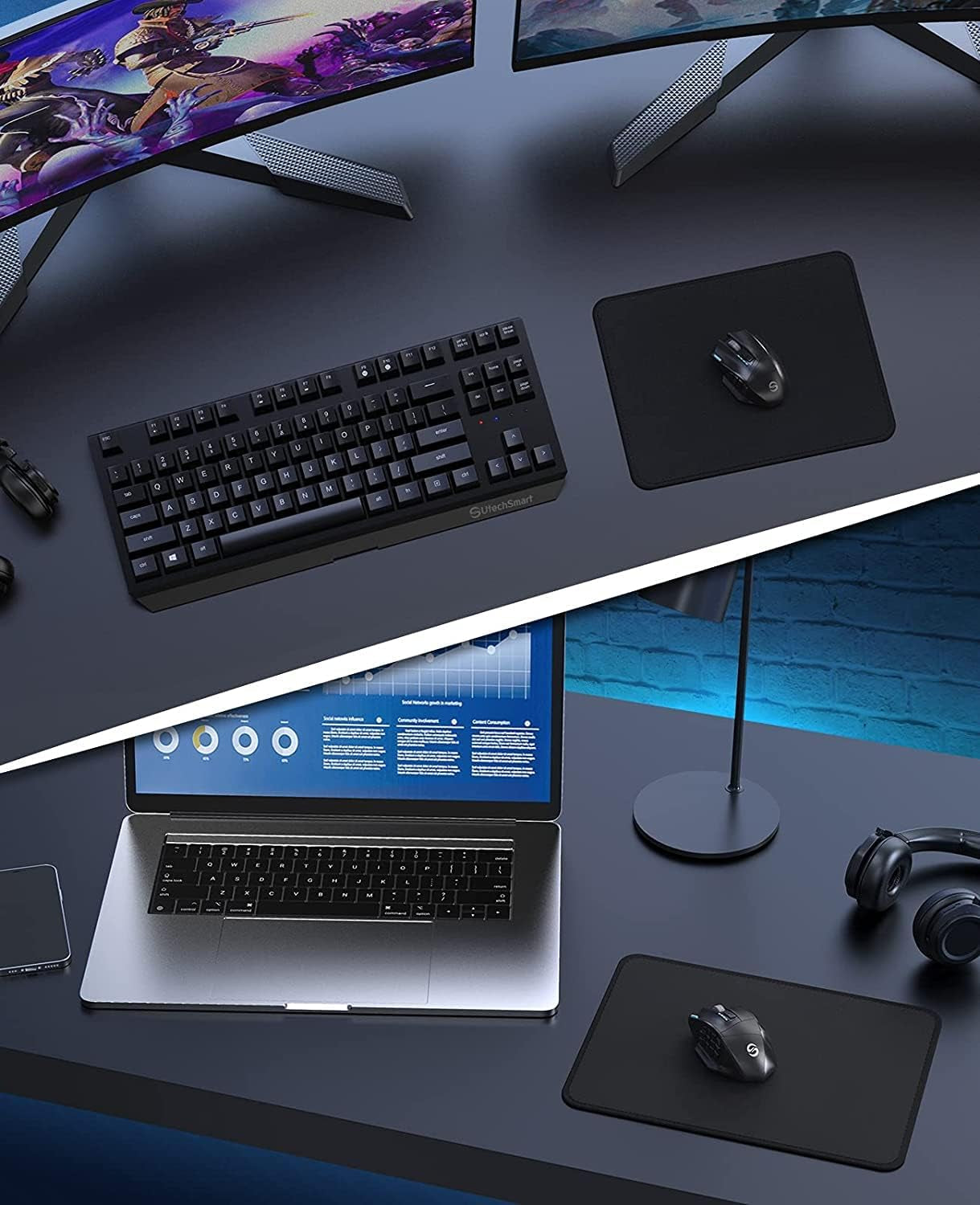 Premium Stitched Edge Computer Mouse Pad, Washable Micro-Weave Gaming Mouse Mat for Office and Home, Non-Slip Rubber Base, Black