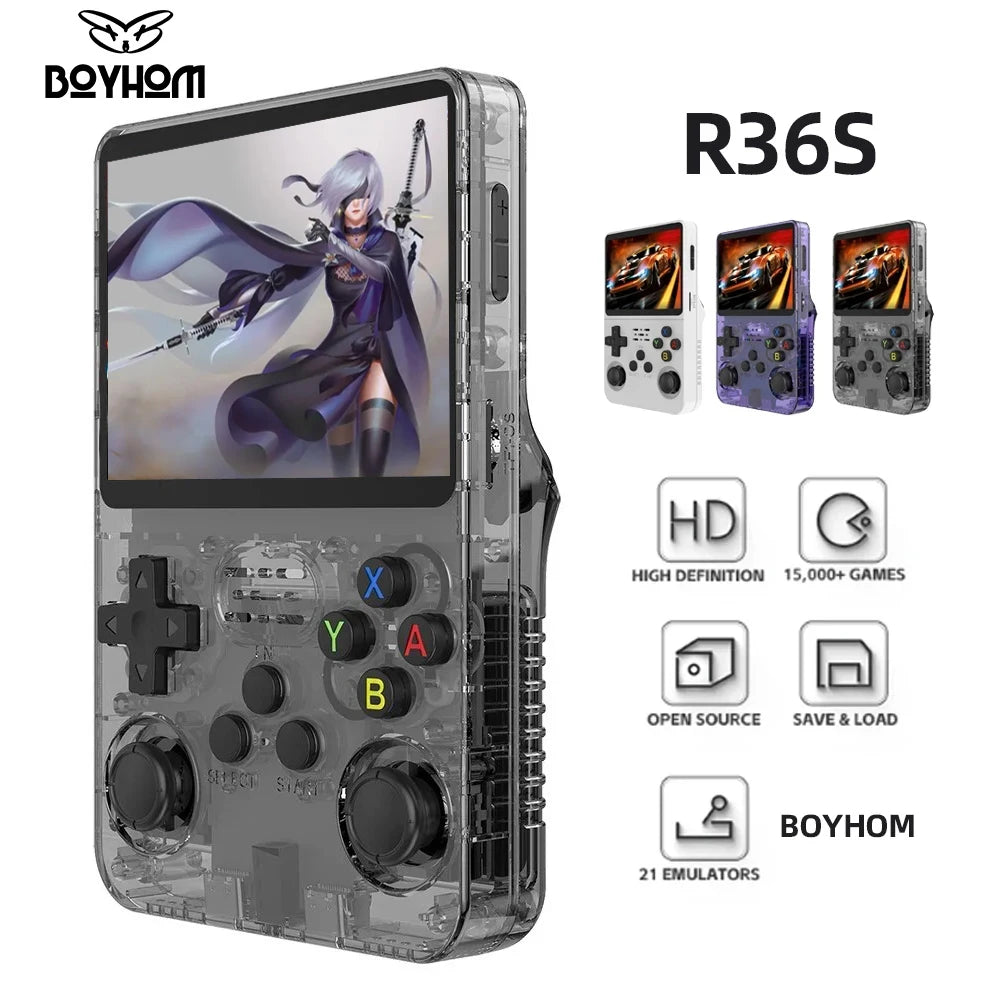 R36S Retro Handheld Video Game Console with Linux System, 3.5-Inch IPS Screen, R35S Pro Portable Video Player, 64GB Game Storage