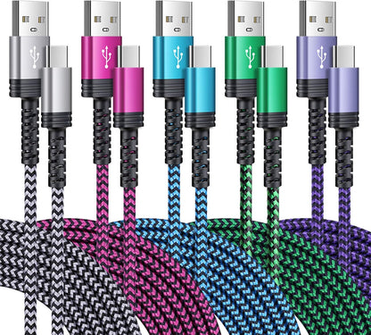 Type C Samsung Fast Charging Cable for Galaxy S26 S25 S24 Ultra A17 A16 A15 A56 A36 A14 5G Z Fold7 Fold6 Flip7 Flip6 Iphone 17E 17 16E 16 Pro Max, 5Pack 6FT Braided USB C Android Auto Car Charger Cord
