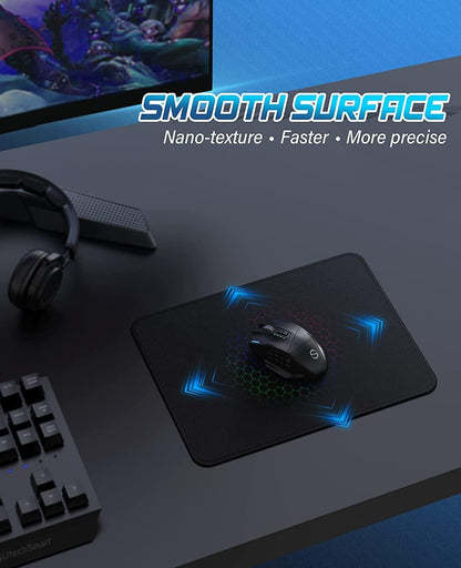Premium Stitched Edge Computer Mouse Pad, Washable Micro-Weave Gaming Mouse Mat for Office and Home, Non-Slip Rubber Base, Black
